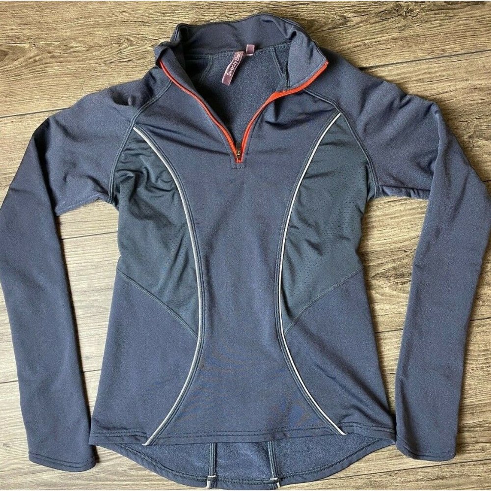 SWEATY BETTY Women's 1/4 Zip Low Pile Fleece Pullover Top Thumb Holes Gray XS